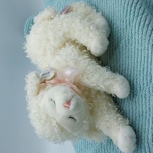 Ty 2004 Plush Lamb Serena Curly Fluffy Hair Pink Bow EUC